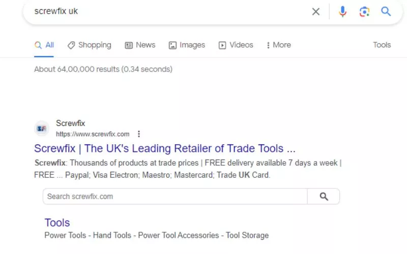 Title tag example on search results page