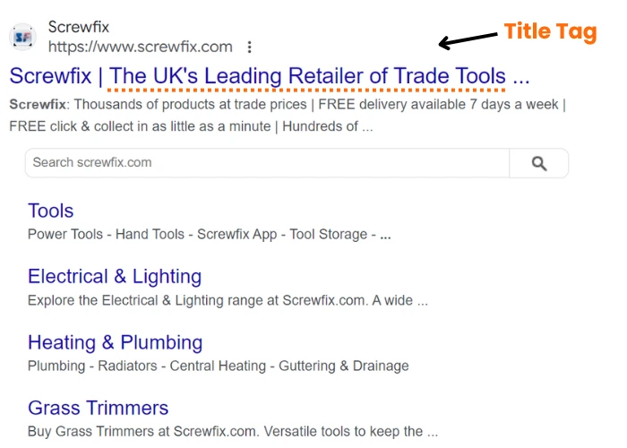 Title tag example from an ecommerce site