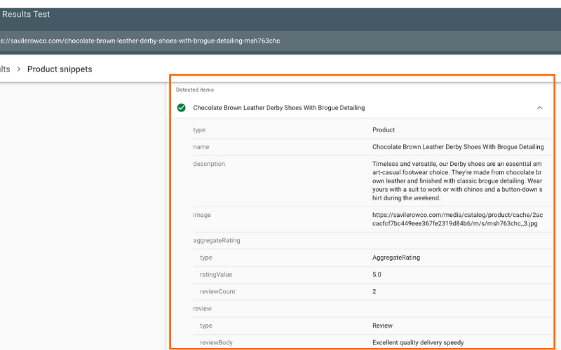 Rich Result Tests of Product Snippets