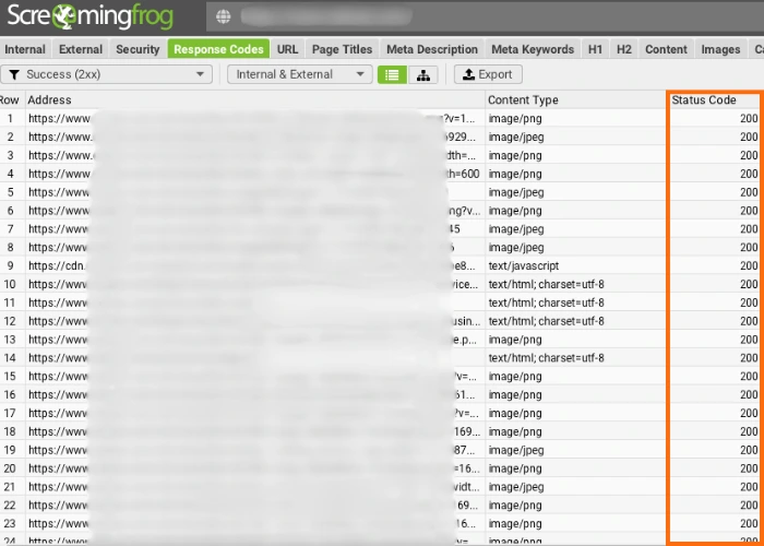 Page Responses Code Report Screaming Frog