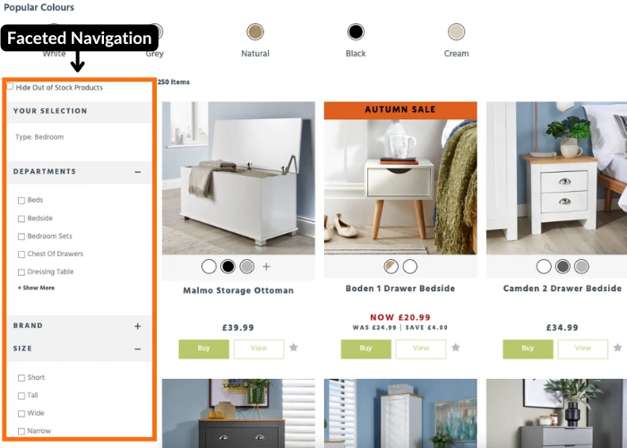 Big Furniture Warehouse Faceted Navigation