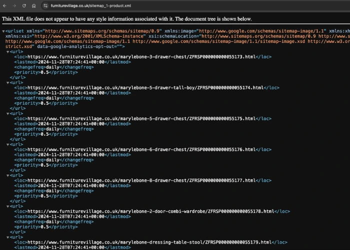 Furniture Village Sitemap.xml Example