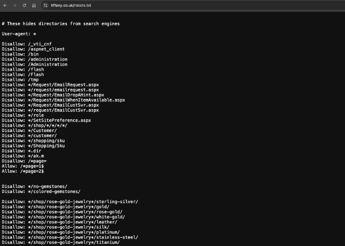 Tiffany & Co. Robots.txt