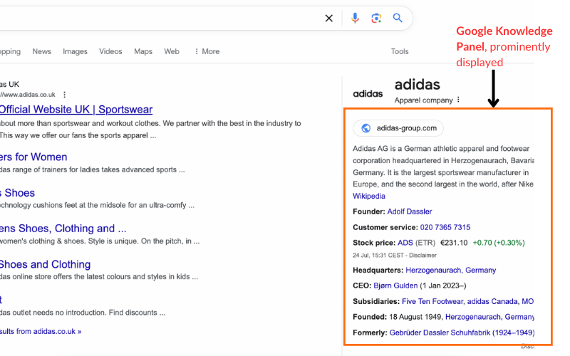 Google Knowledge Panel on the Right Side of SERP