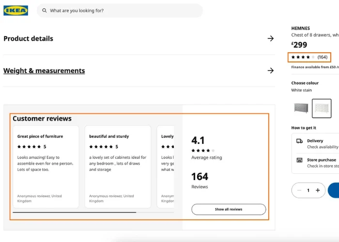 IKEA customer feedback on product page