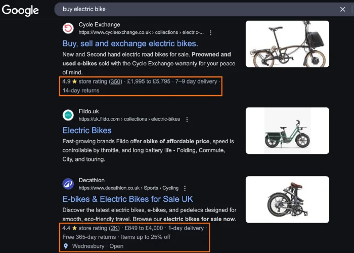 Rich Results on Electric Bike Niche